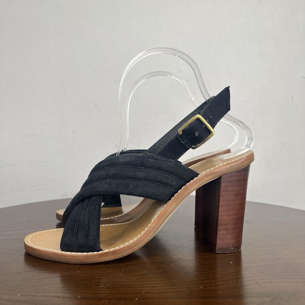 J. Crew Marcie Sandals Women's 7 Black Suede Crissscross Strap Heels Slingback